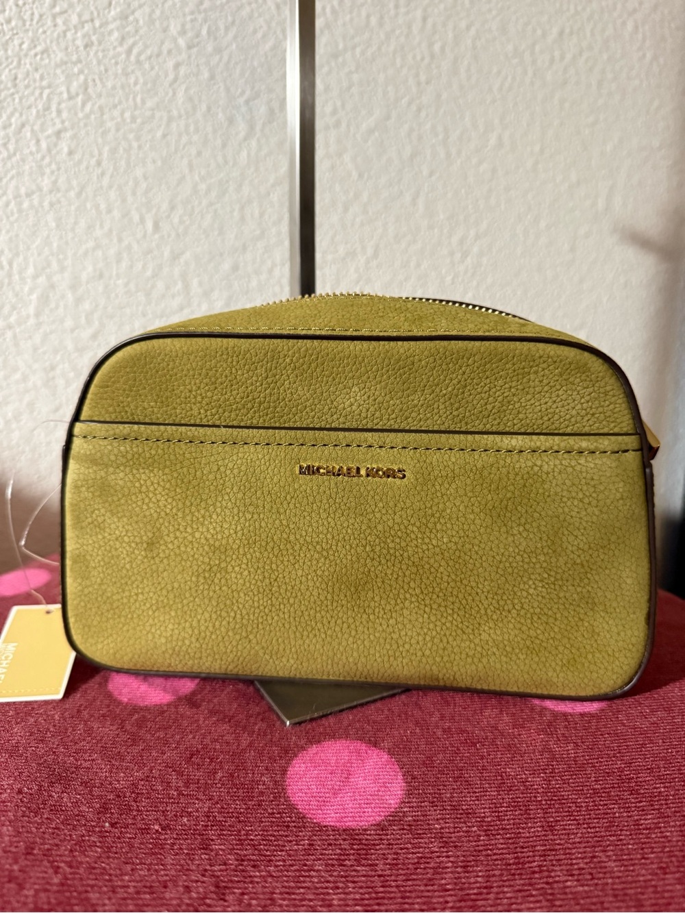 Michael Kors Jet Set Small Camera Crossbody Bag Pistachio Pebbled Leather NWT